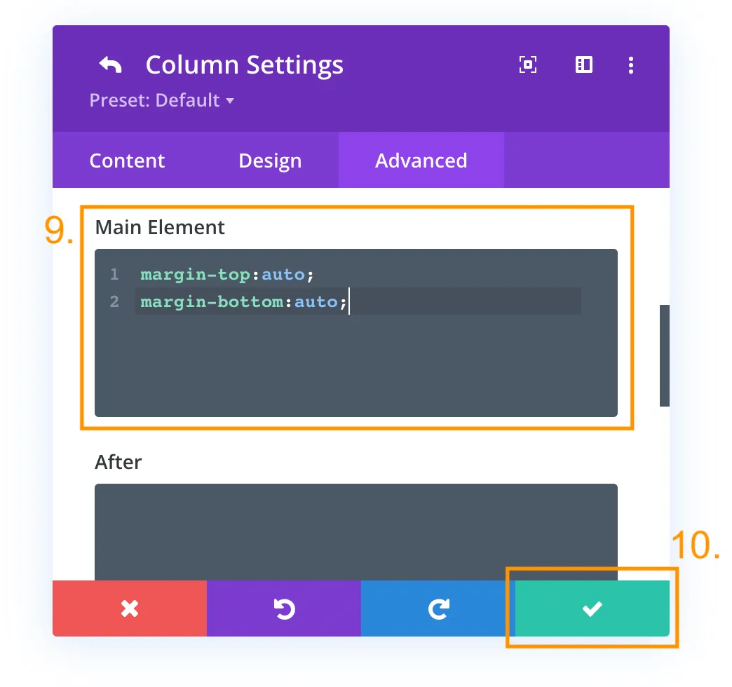 How to vertically centralize text or content in DIVI divi-column-advanced-settings-main-element-css