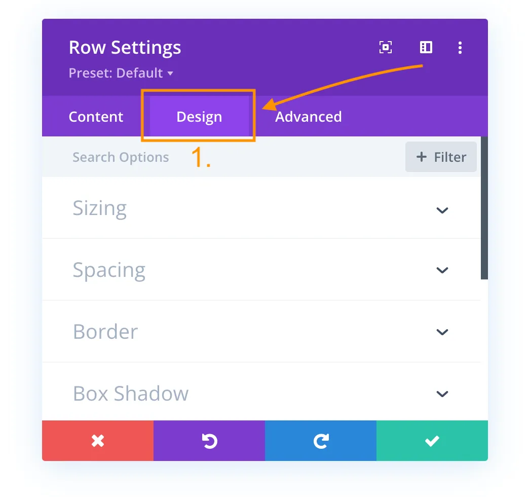How to vertically centralize text or content in DIVI divi-row-design-settings-