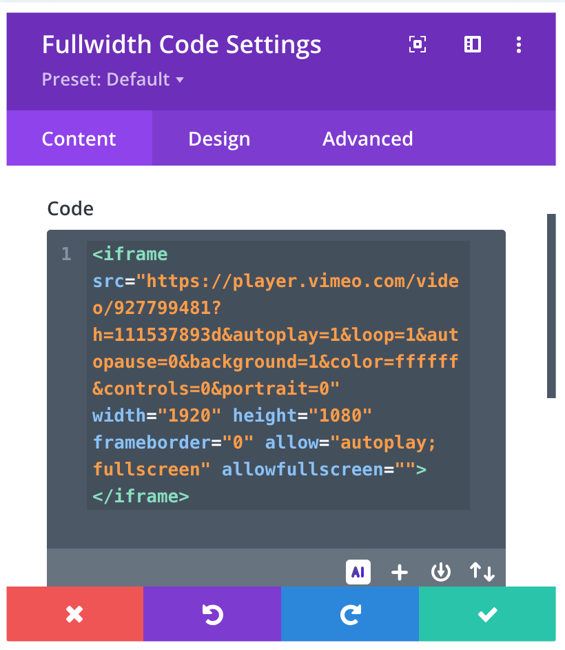 How to Use Vimeo Video Full Width Section in DIVI with Autoplay, Loop, and Hidden Controls full width code